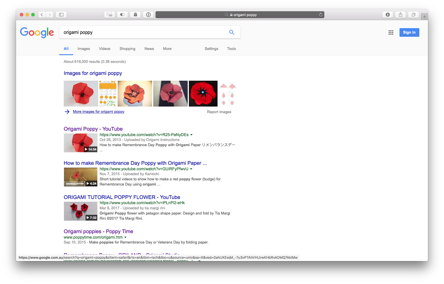 Google Search for origami poppy